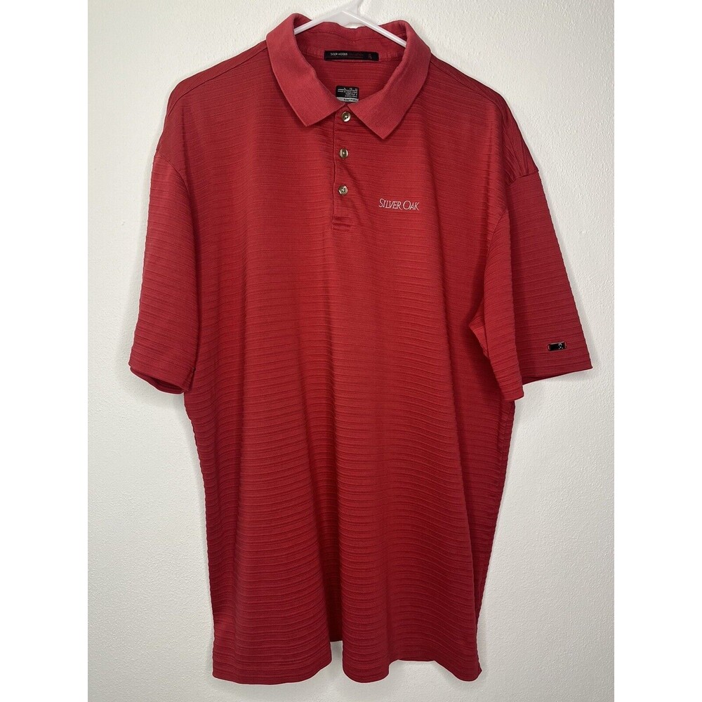 Nike Golf Tiger Woods Collection Polo Shirt Dri Fit Red Striped Mens Size XL